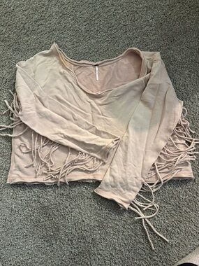 Free People Blush Pink Fringe Scoop-Neck Pullover